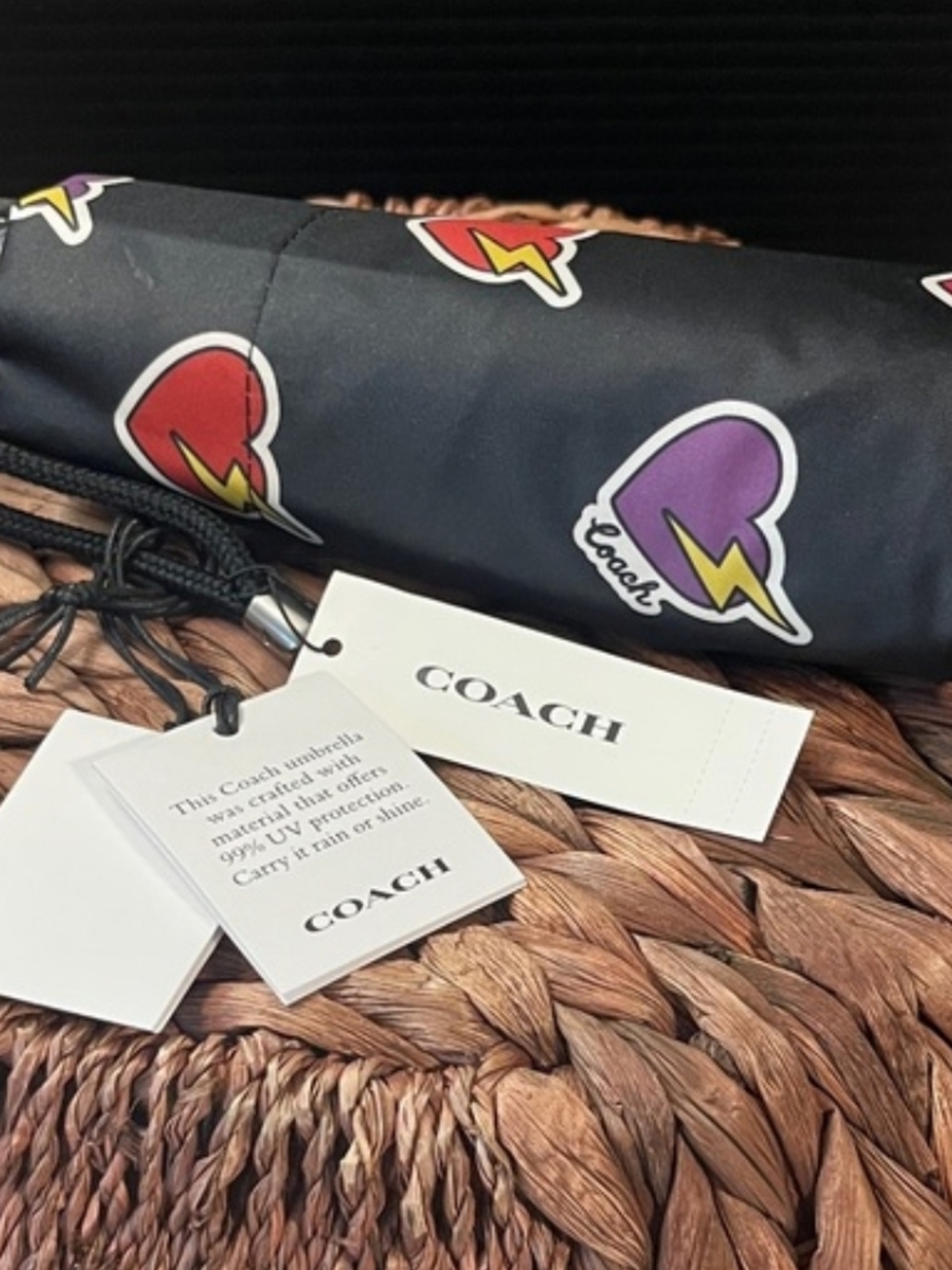 Coach Heart Bolt Compact Umbrella - Picture 2 of 3
